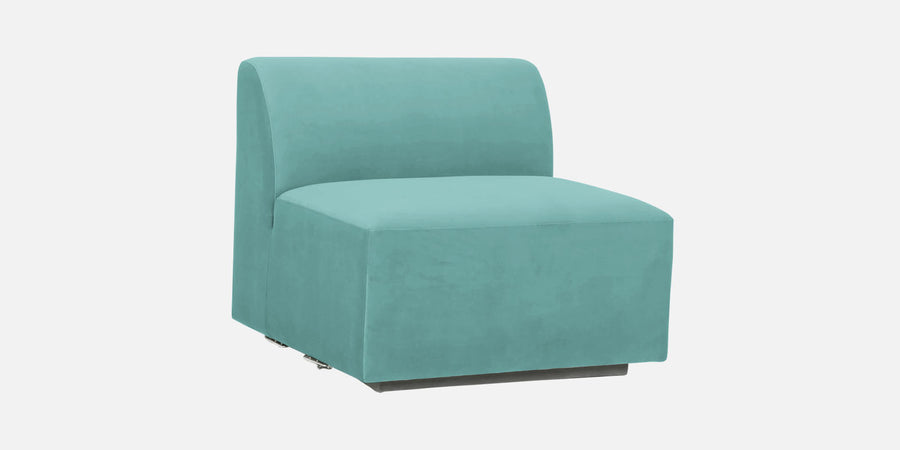 Bufa Velvet Lhs Sectional Sofa In Aqua Blue Colour With Ottoman - Febonic Living