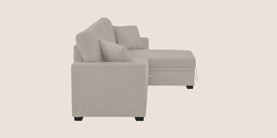 Jody Fabric 3 Seater Pull Out Sofa Cum Bed In Ash Grey Colour With Storage - Febonic Living