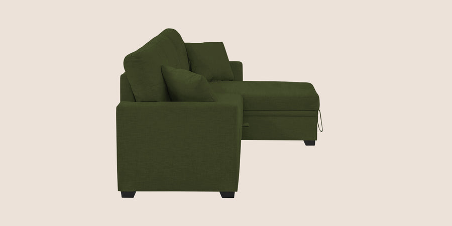 Jody Fabric 3 Seater Pull Out Sofa Cum Bed In Olive Green Colour With Storage - Febonic Living