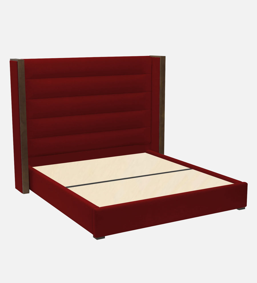 Sunny Fabric Upholstered Queen Size Bed In Blood Maroon Colour - Febonic Living