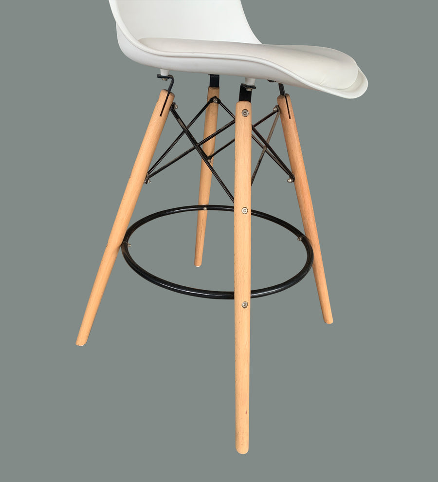 Retro Plastic Bar Chair In Cream White Colour With Leather Finish - Febonic Living
