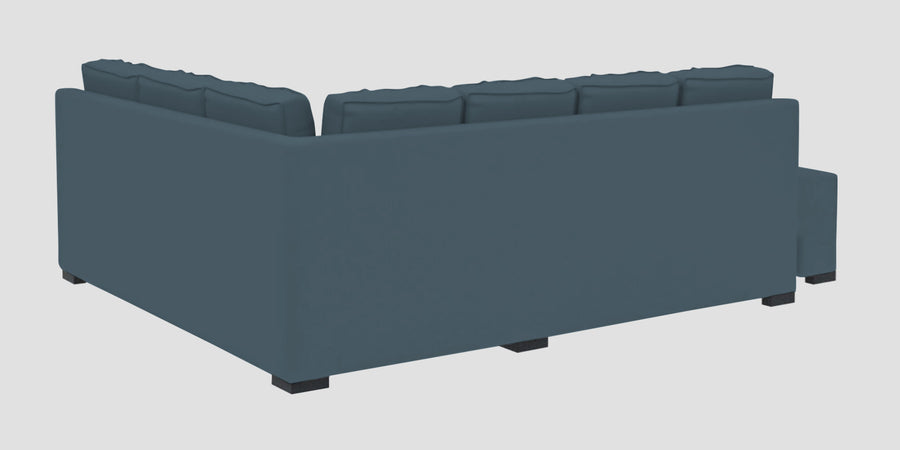 Corby Velvet Rhs 6 Seater Convertible Sofa Cum Bed In Oxford Blue Colour - Febonic Living