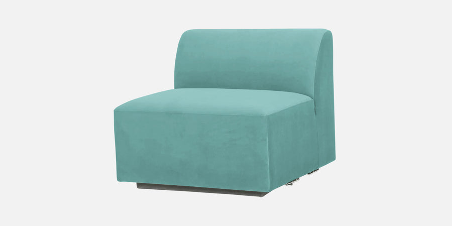Bufa Velvet Rhs Sectional Sofa In Aqua Blue Colour With Ottoman - Febonic Living
