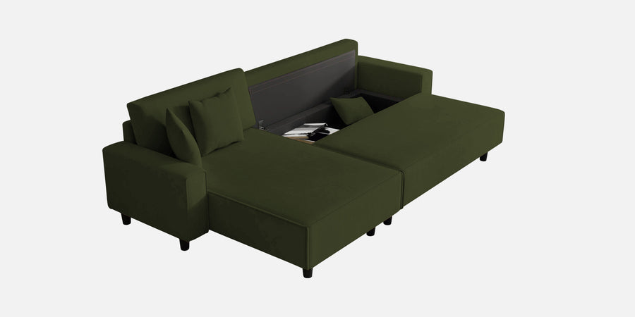 Peach Fabric Rhs 6 Seater Sofa Cum Bed With Storage In Olive Green Colour - Febonic Living