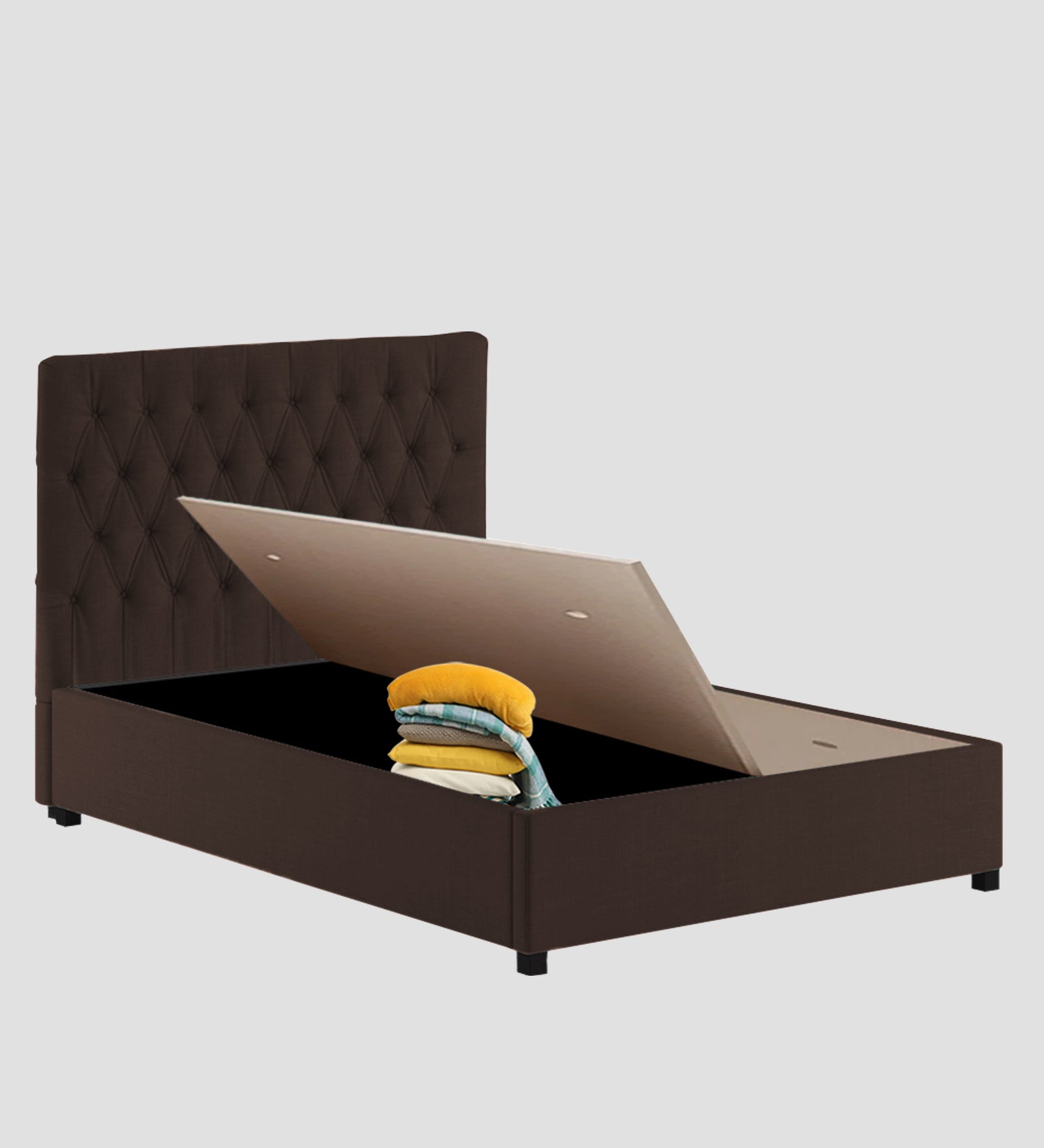 Isko Fabric King Size Bed In Coffee Brown Colour With Storage Box - Febonic Living