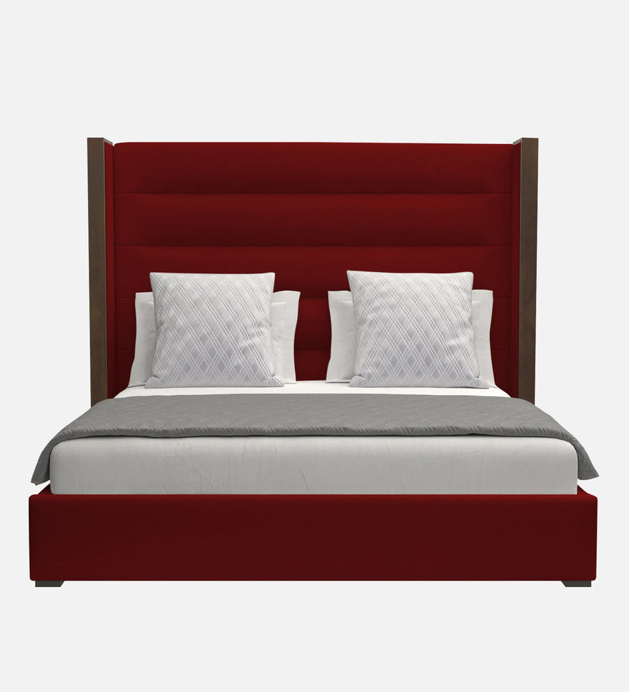 Sunny Fabric Upholstered Queen Size Bed In Blood Maroon Colour - Febonic Living