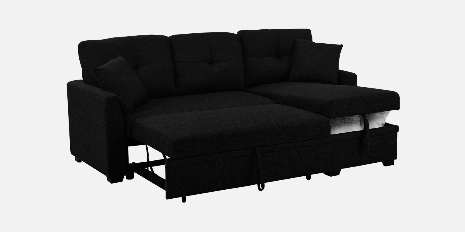 Jody Fabric 3 Seater Pull Out Sofa Cum Bed In Zed Black Colour