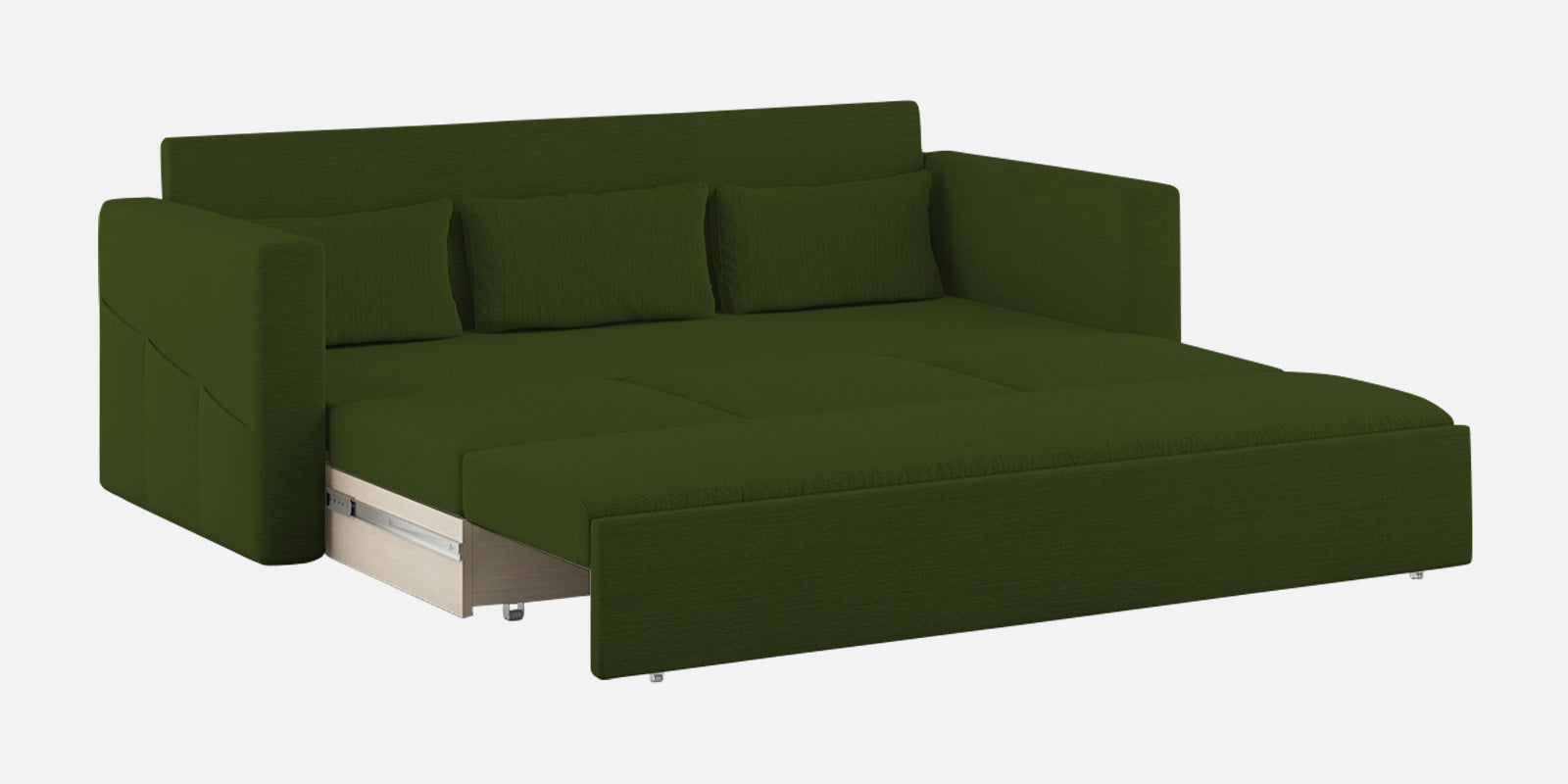 River Fabric 3 Seater Pull Out Sofa Cum Bed In Olive Green Colour