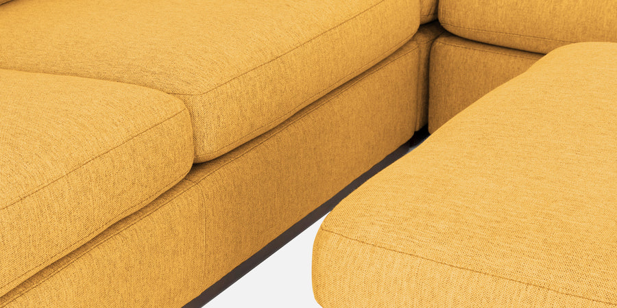 Freedom Velvet 6 Seater Lhs Corner Sofa In Turmeric Yellow Colour With Ottoman - Febonic Living