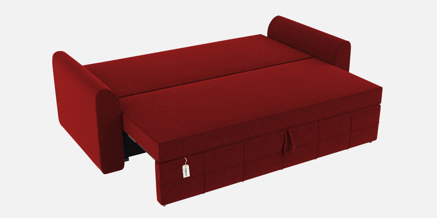 Ines Fabric 3 Seater Pull Out Sofa Cum Bed In Blood Maroon Colour With Storage - Febonic Living
