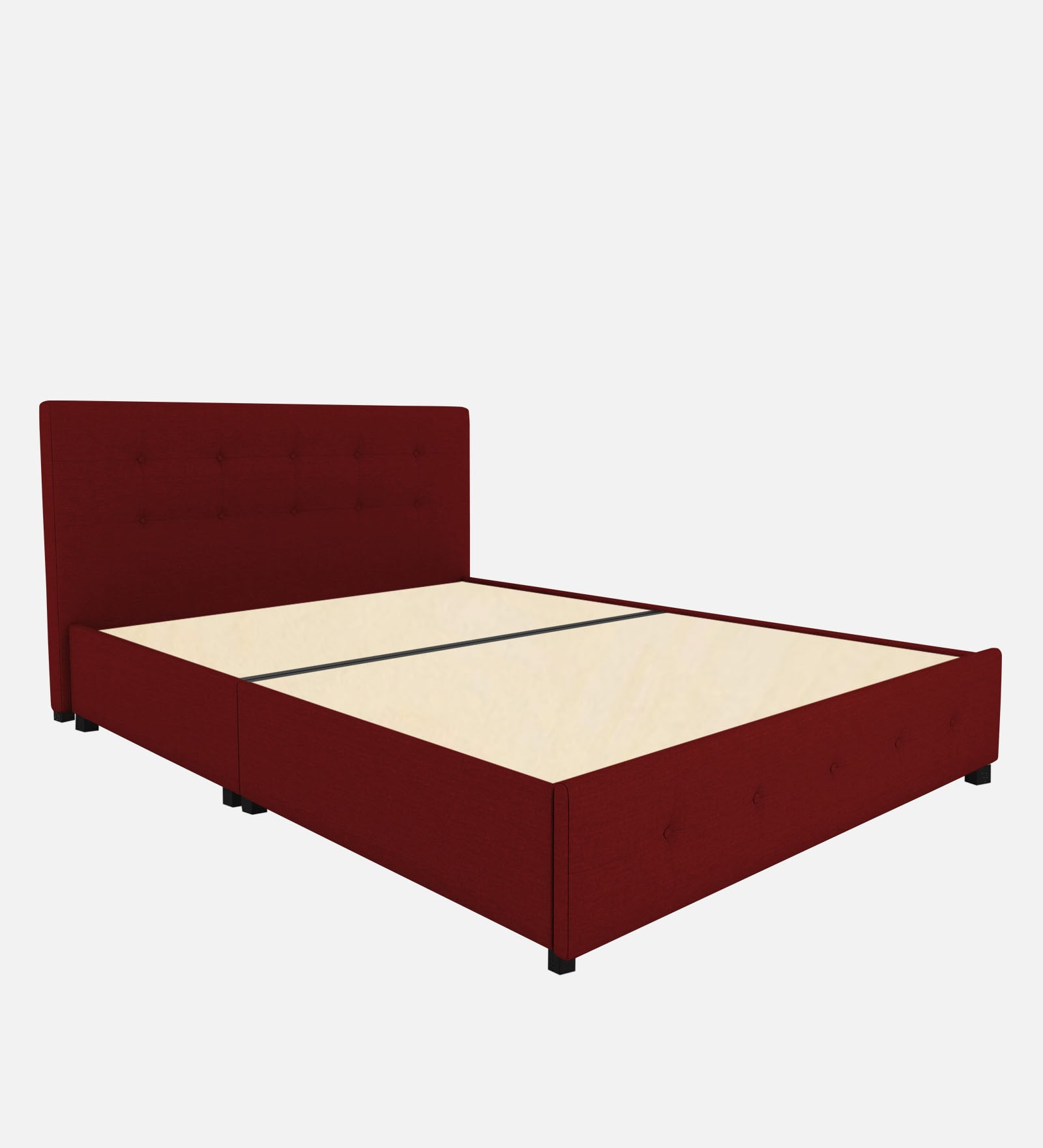 Lido Fabric Queen Size Bed In Blood Maroon Colour With Storage