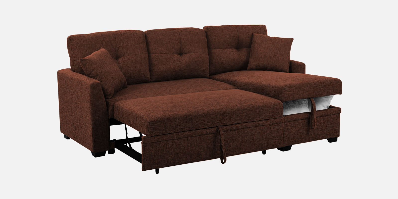 Jody Fabric 3 Seater Pull Out Sofa Cum Bed In Coffee Brown Colour