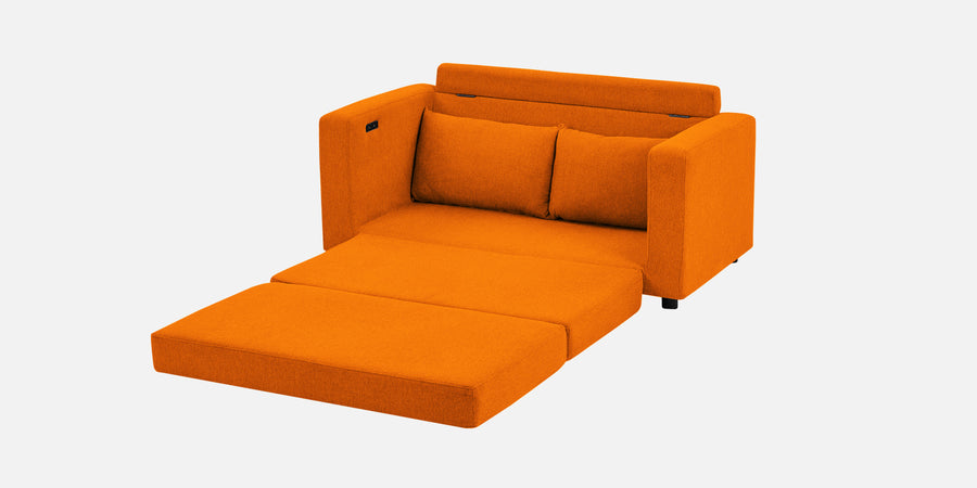 Roman Fabric 3 Seater Foldable Sofa Cum Bed In Vivid Orange Colour With Usb Port - Febonic Living