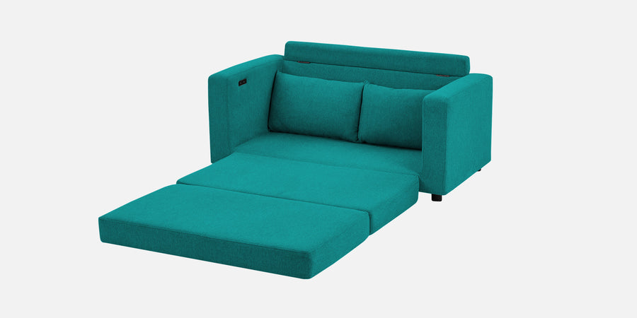 Roman Fabric 3 Seater Foldable Sofa Cum Bed In Sea Green Colour With Usb Port - Febonic Living