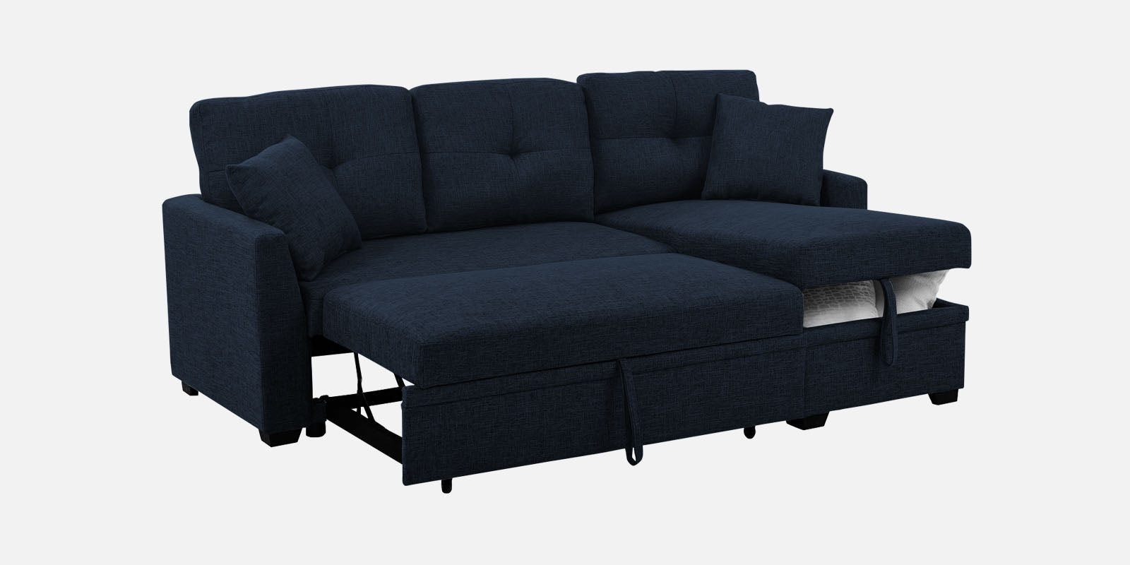 Jody Fabric 3 Seater Pull Out Sofa Cum Bed In Denim Blue Colour