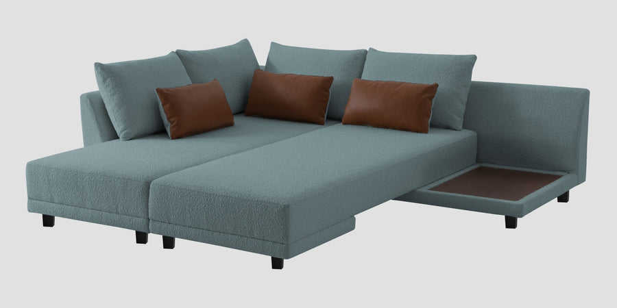 Ira Boucle Fabric Rhs 6 Seater Convertible Sofa Cum Bed In Stormy Blue Colour - Febonic Living