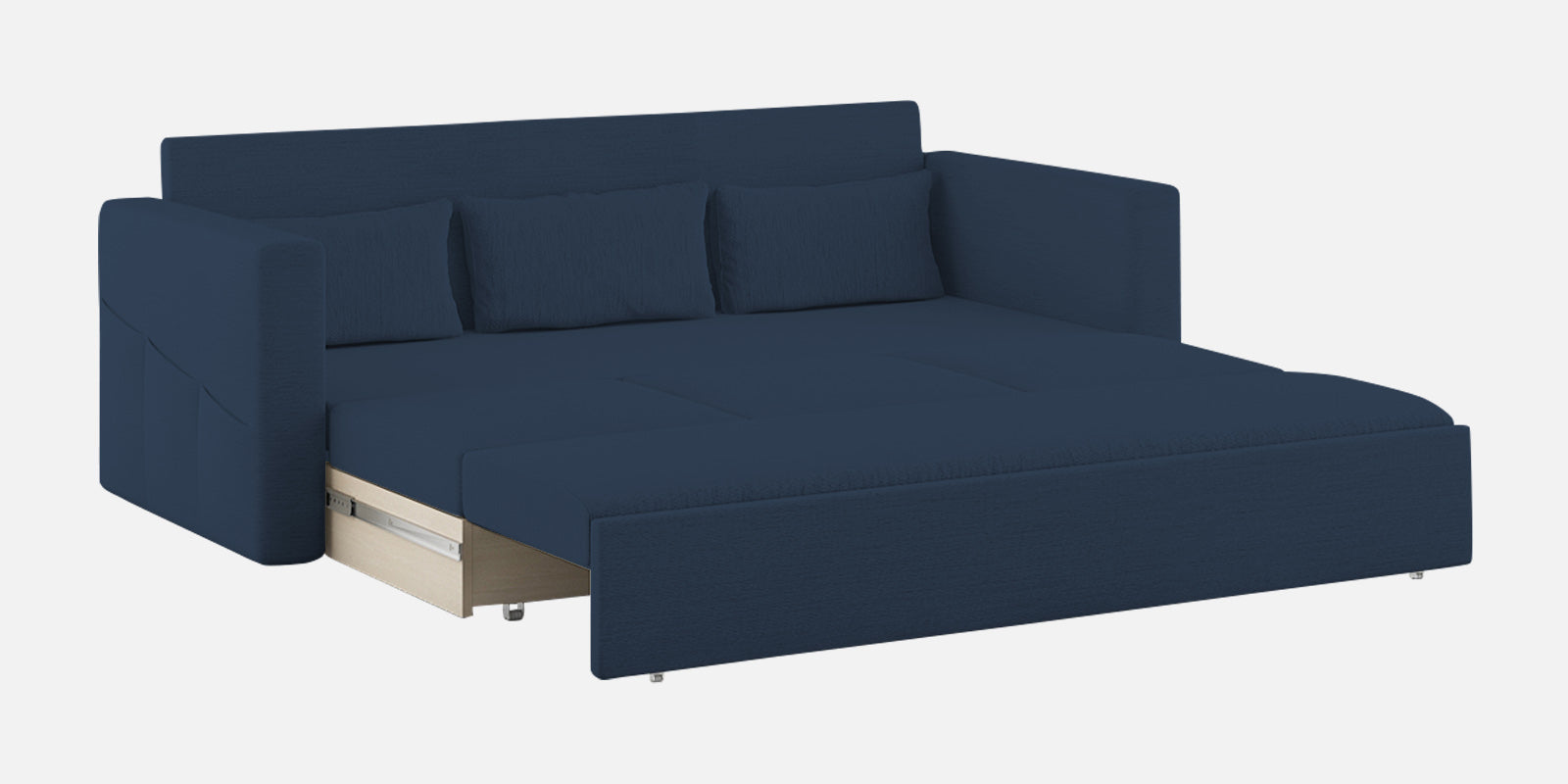 River Fabric 3 Seater Pull Out Sofa Cum Bed In Denim Blue Colour