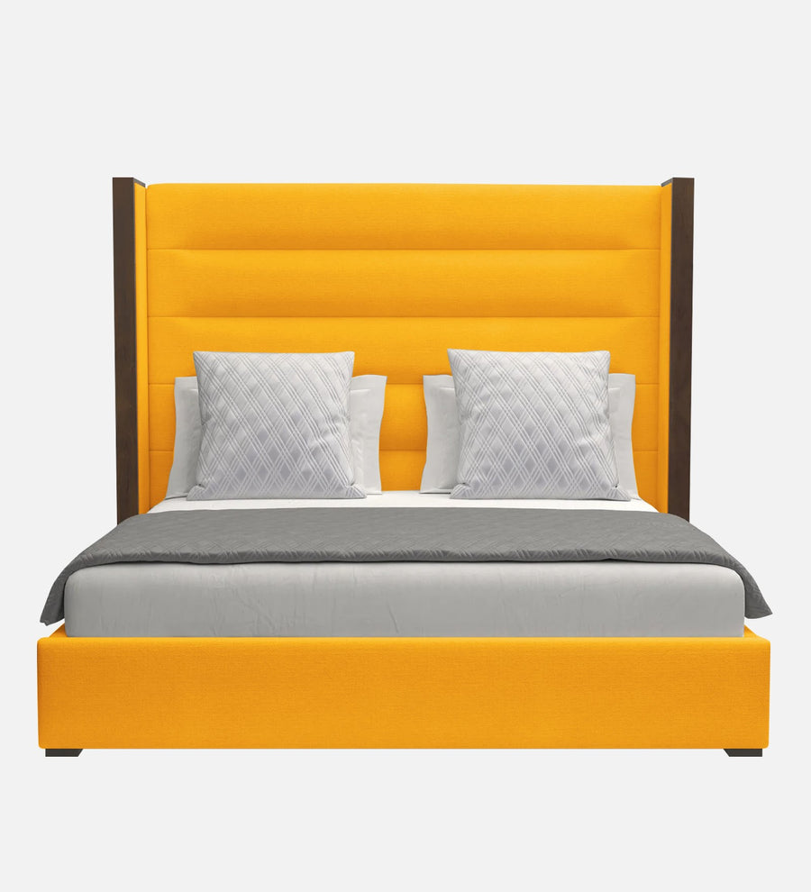 Sunny Fabric Upholstered Queen Size Bed In Bold Yellow Colour - Febonic Living