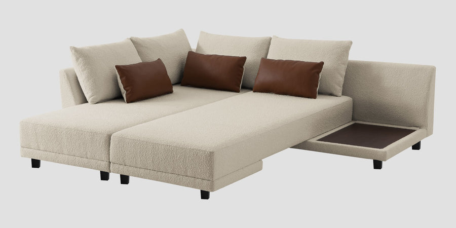 Ira Boucle Fabric Rhs 6 Seater Convertible Sofa Cum Bed In Shell White Colour - Febonic Living