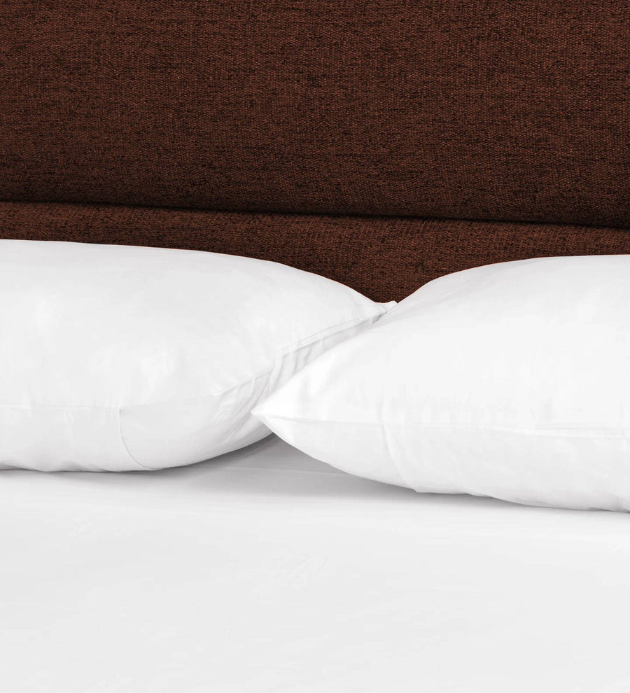 Pollen Fabric Upholstered Queen Size Bed In Coffee Brown Colour - Febonic Living
