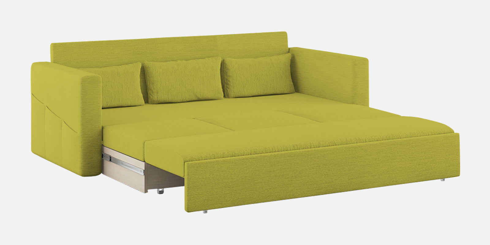 River Fabric 3 Seater Pull Out Sofa Cum Bed In Parrot Green Colour