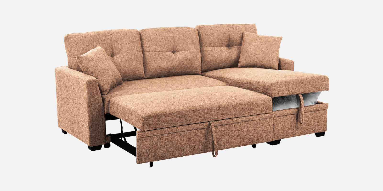 Jody Fabric 3 Seater Pull Out Sofa Cum Bed In Cosmic Beige Colour