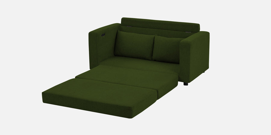 Roman Fabric 3 Seater Foldable Sofa Cum Bed In Olive Green Colour With Usb Port - Febonic Living
