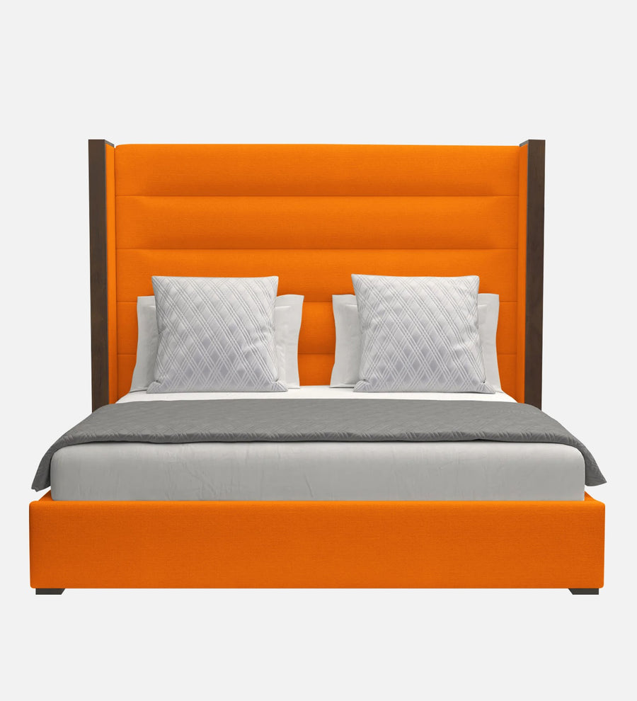 Sunny Fabric Upholstered Queen Size Bed In Vivid Orange Colour - Febonic Living