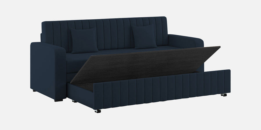 Calra Fabric 3 Seater Pull Out Sofa Cum Bed In Denim Blue Colour With Storage - Febonic Living