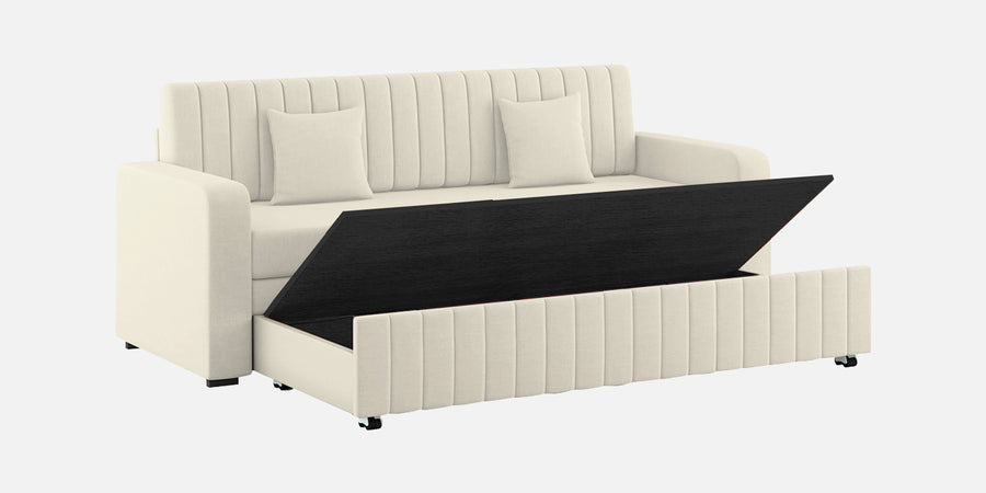 Calra Fabric 3 Seater Pull Out Sofa Cum Bed In Ivory Cream Colour With Storage - Febonic Living