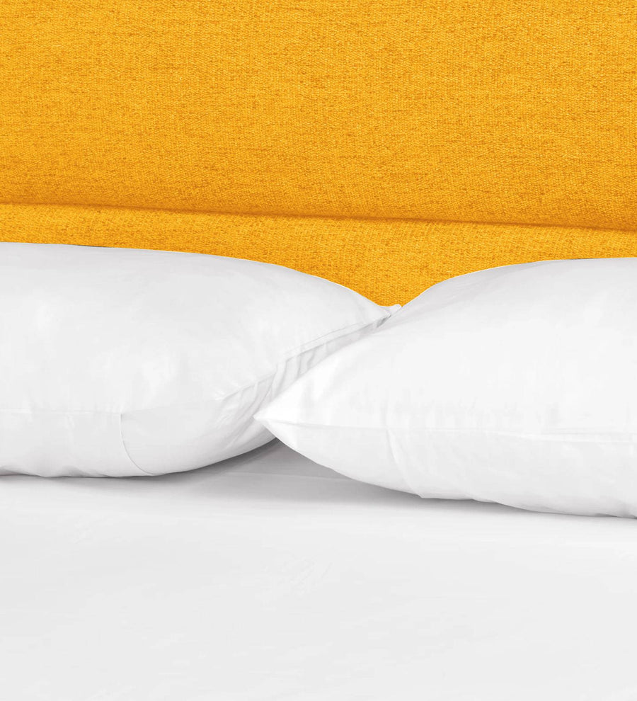 Pollen Fabric Upholstered Queen Size Bed In Bold Yellow Colour - Febonic Living
