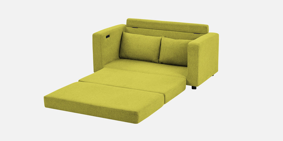 Roman Fabric 3 Seater Foldable Sofa Cum Bed In Parrot Green Colour With Usb Port - Febonic Living