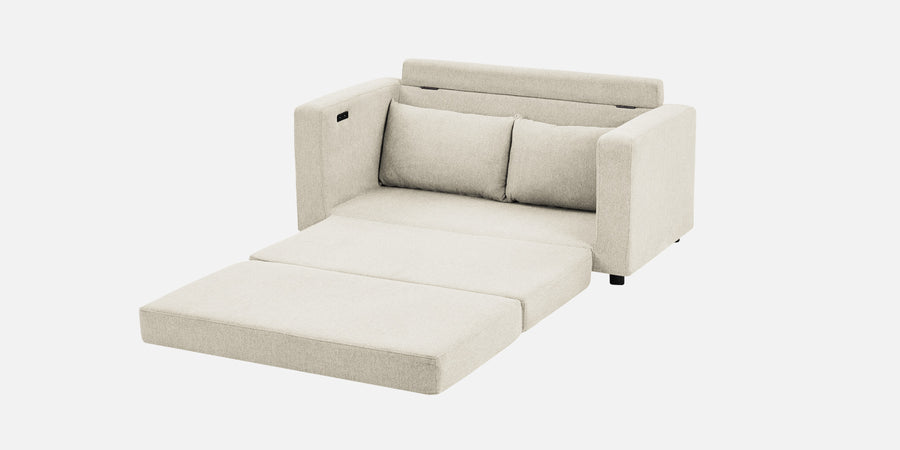 Roman Fabric 3 Seater Foldable Sofa Cum Bed In Ivory Cream Colour With Usb Port - Febonic Living