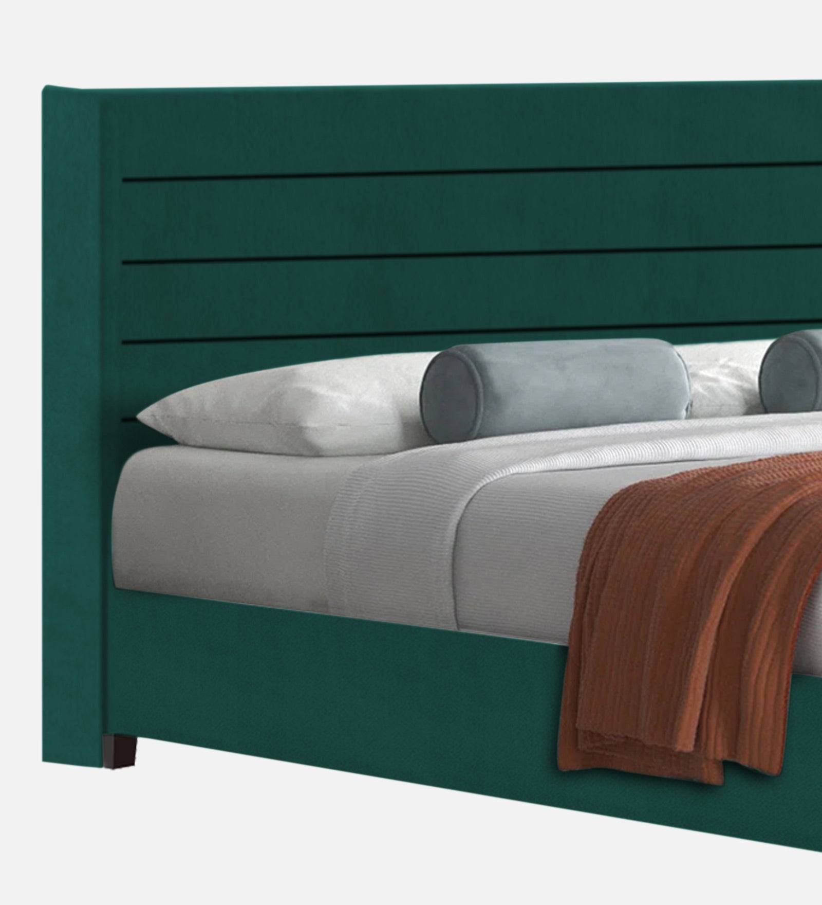 Caliya Velvet King Size Bed In Forest Green Colour