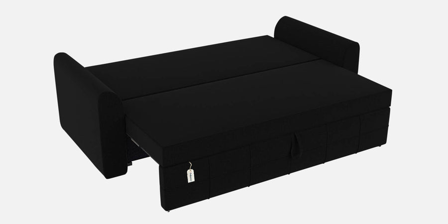 Ines Velvet 3 Seater Pull Out Sofa Cum Bed In In Zed Black Colour With Storage - Febonic Living