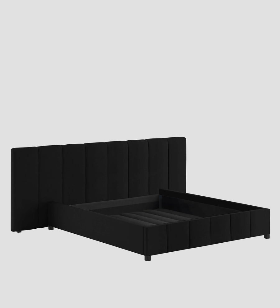 Nora Fabric Upholstered King Size Bed In Zed Black Colour With Box Storage - Febonic Living