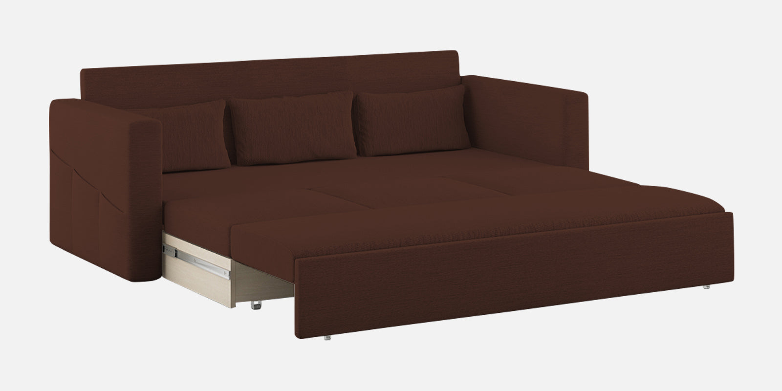 River Fabric 3 Seater Pull Out Sofa Cum Bed In Coffee Brown Colour