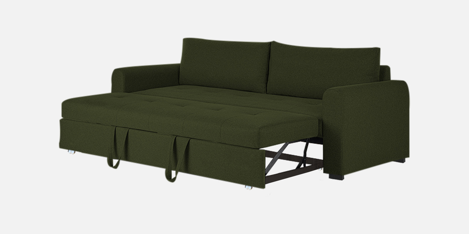 Sigma Fabric 3 Seater Pull Out Sofa Cum Bed In Olive Green Colour