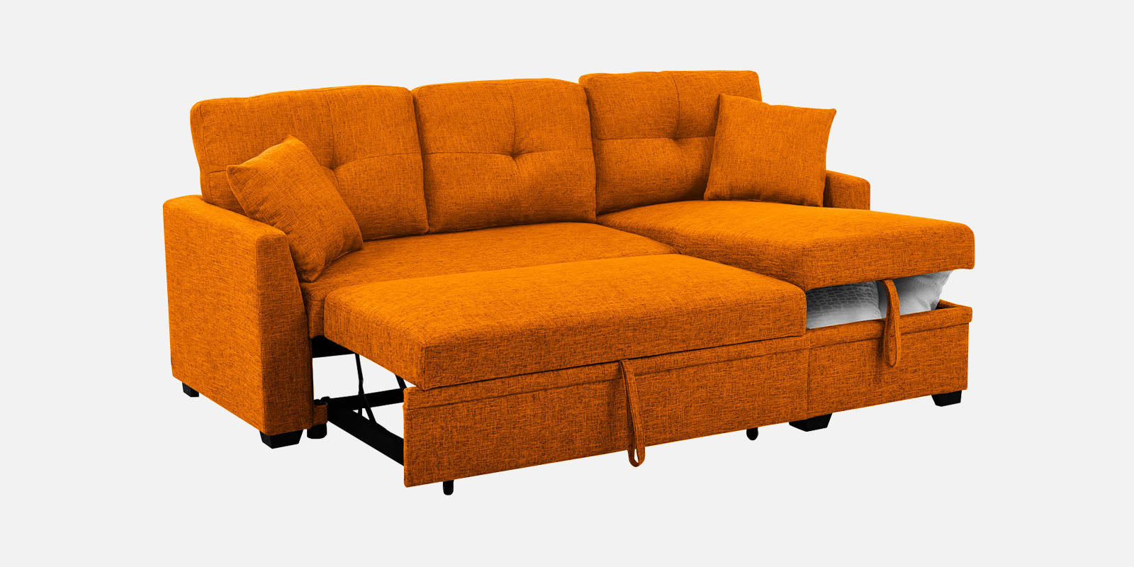 Jody Fabric 3 Seater Pull Out Sofa Cum Bed In Vivid Orange Colour