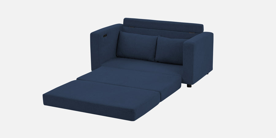 Roman Fabric 3 Seater Foldable Sofa Cum Bed In Denim Blue Colour With Usb Port - Febonic Living