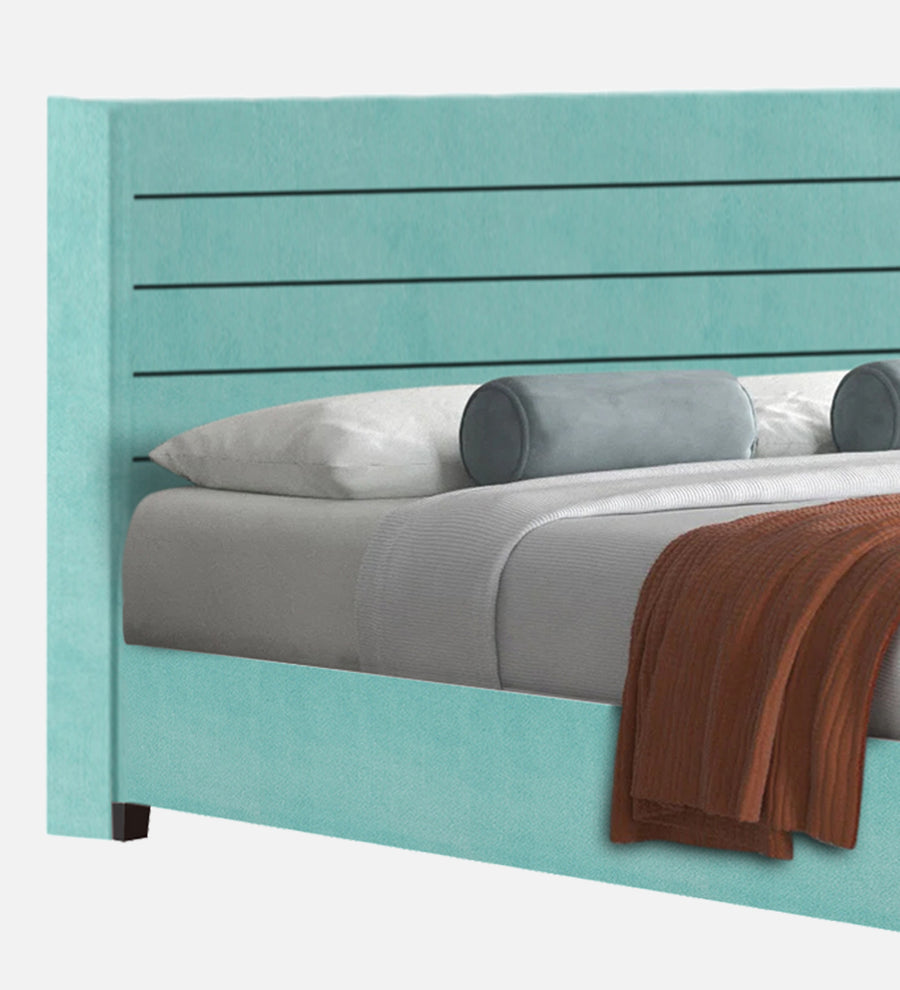 Caliya Velvet Upholstered Queen Size Bed In Barmunda Aqua Colour - Febonic Living