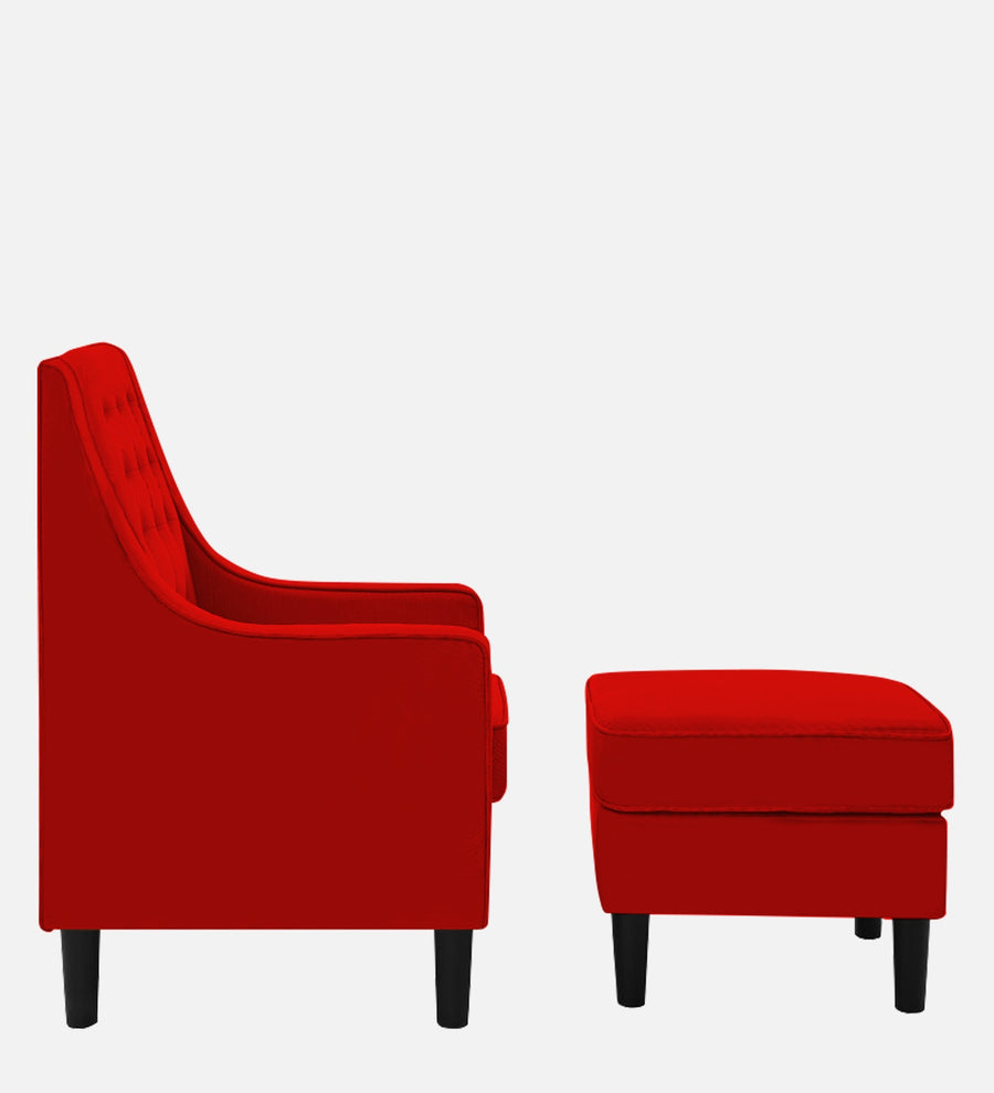 Sona Fabric Barrel Chair With Ottoman In Ruby Red Colour - Febonic Living