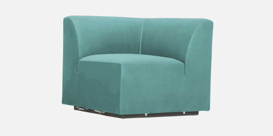 Bufa Velvet Lhs Sectional Sofa In Aqua Blue Colour With Ottoman - Febonic Living