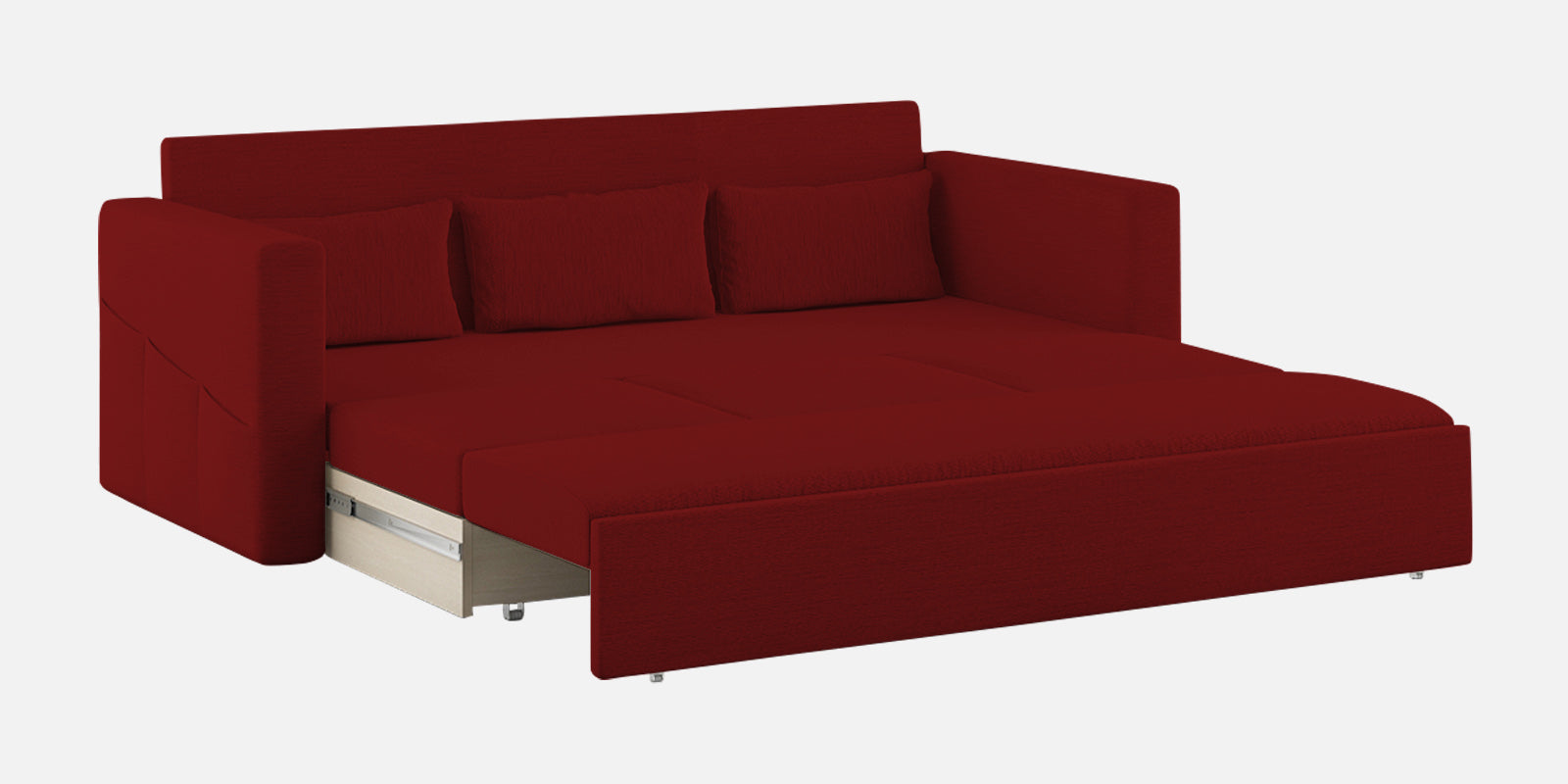 River Fabric 3 Seater Pull Out Sofa Cum Bed In Blood Maroon Colour