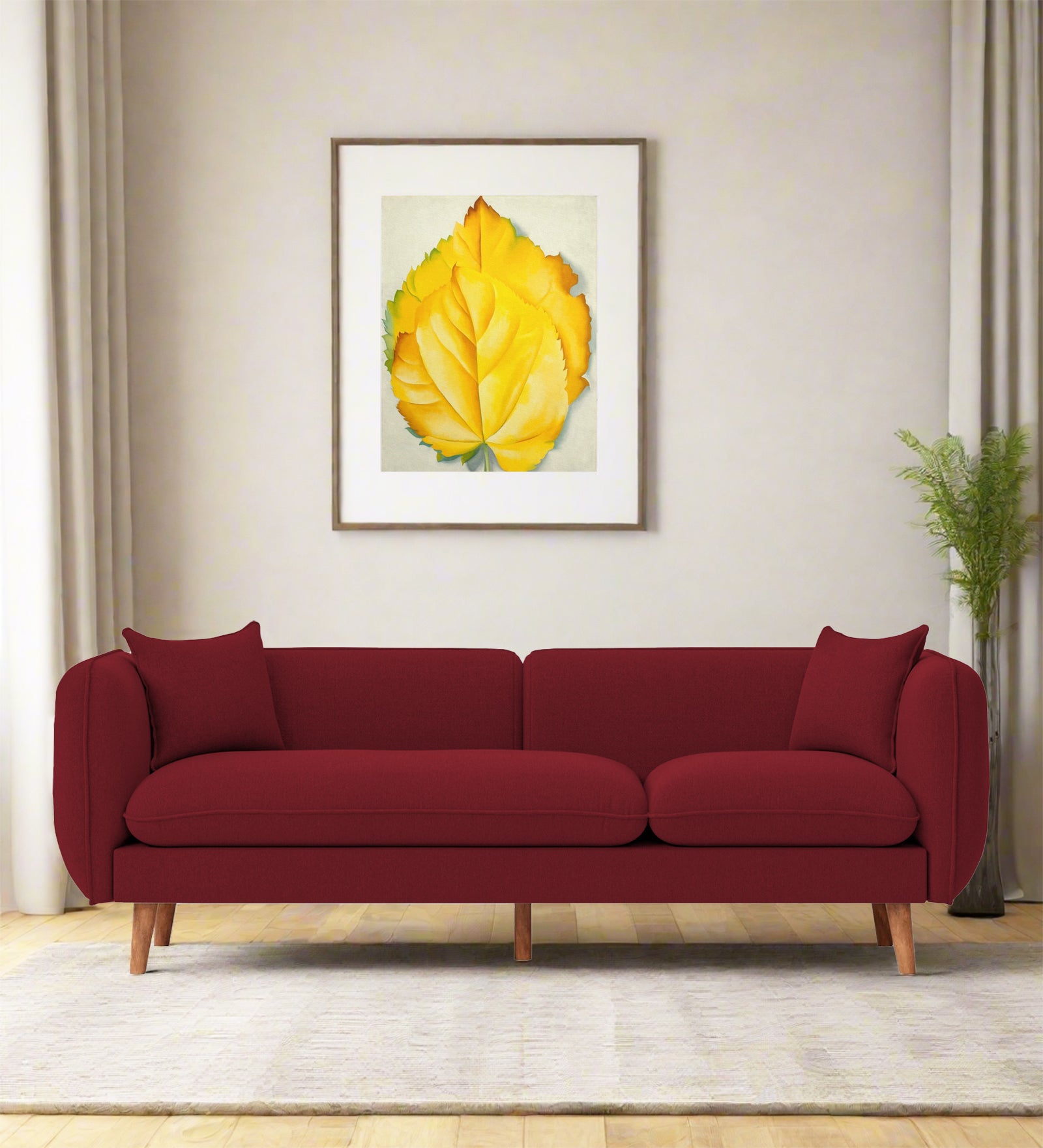 Reva Fabric 3 Seater Sofa In Chilli Red Colour - Febonic Living