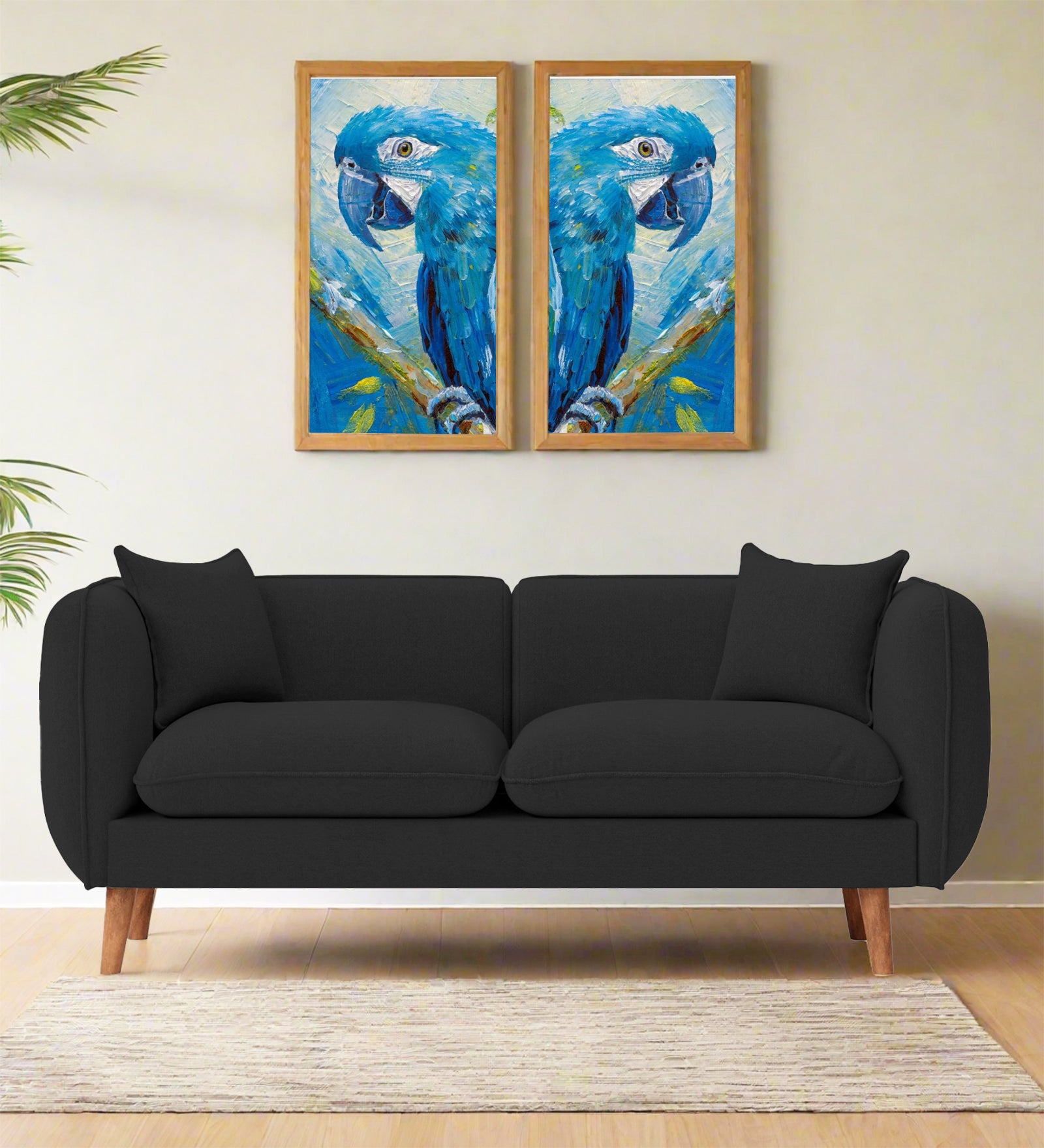 Reva Fabric 2 Seater Sofa In Bitter Black Colour - Febonic Living