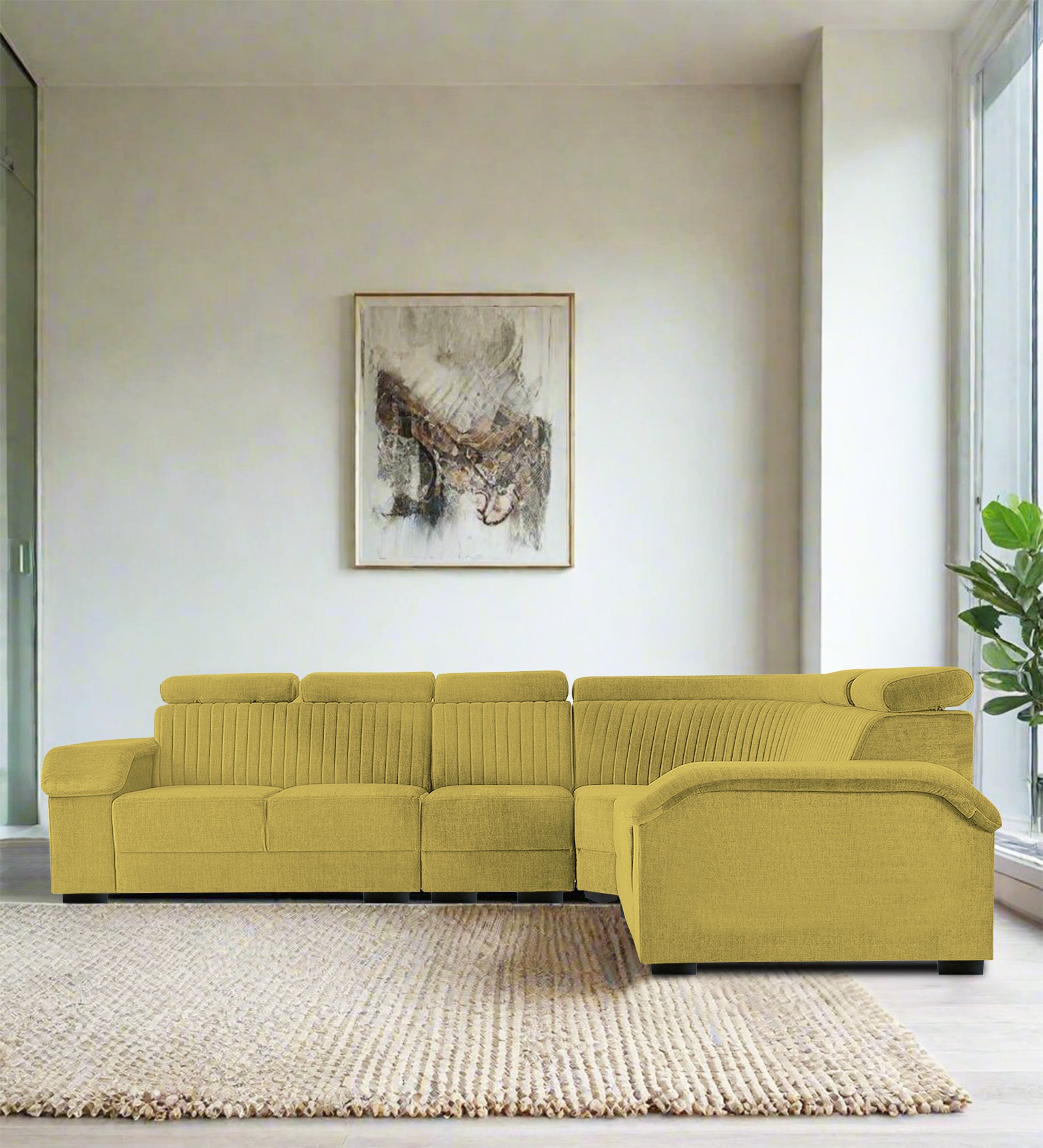Draco Fabric 6 Seater Corner Sofa In Parrot Green Colour