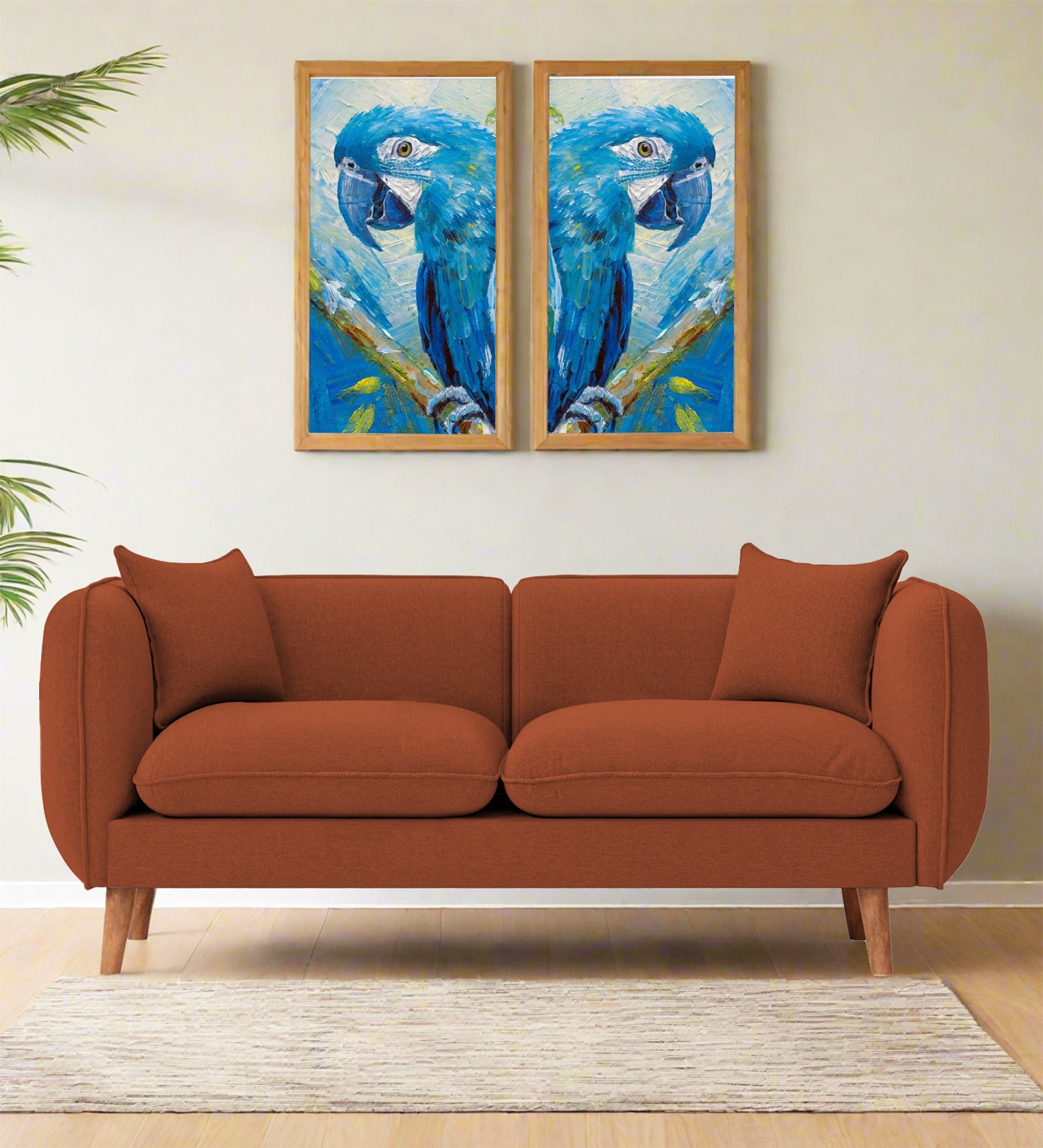 Reva Fabric 2 Seater Sofa In Royal Orange Colour - Febonic Living