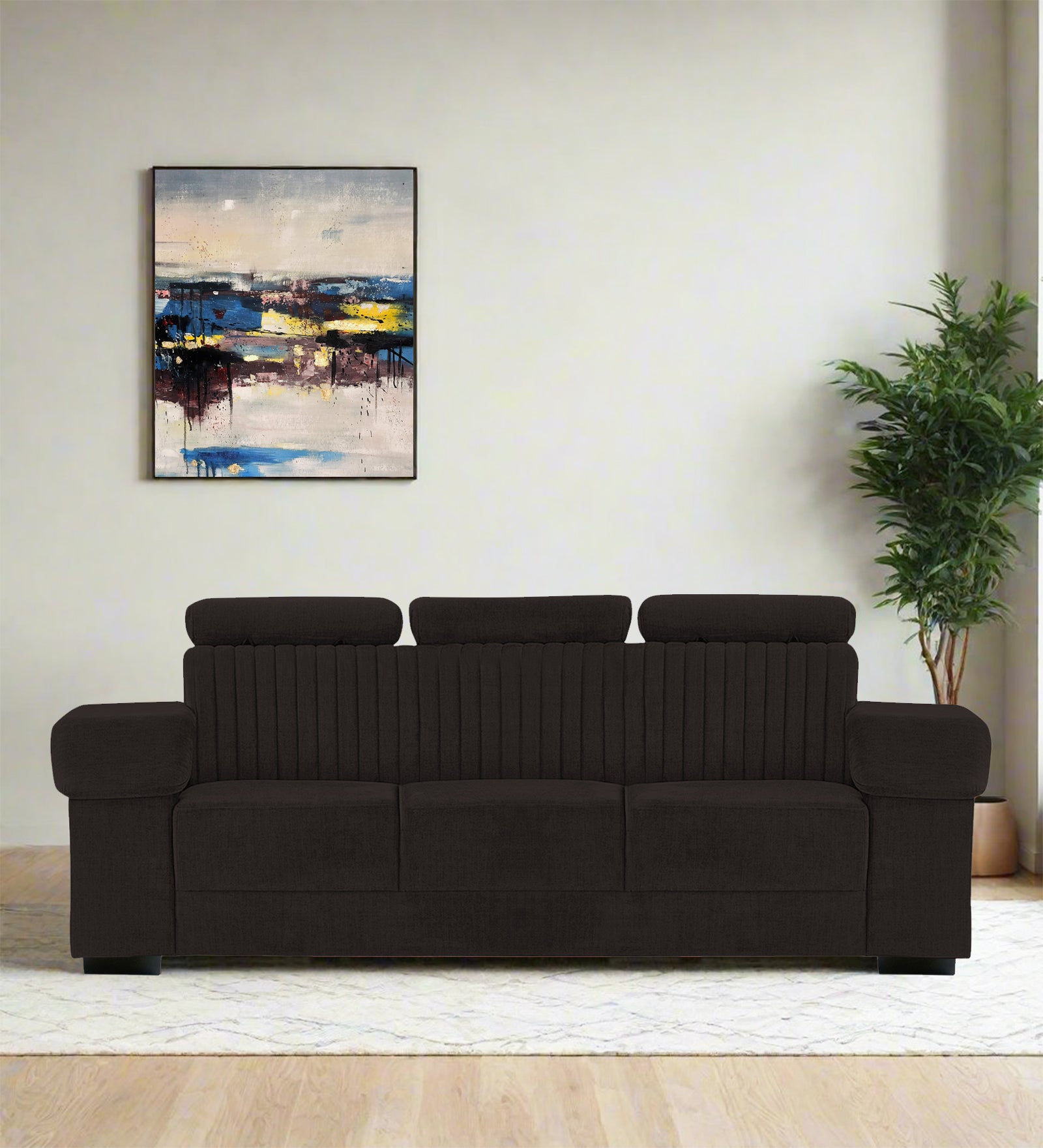 Draco Fabric 3 Seater Sofa In Cara Brown Colour