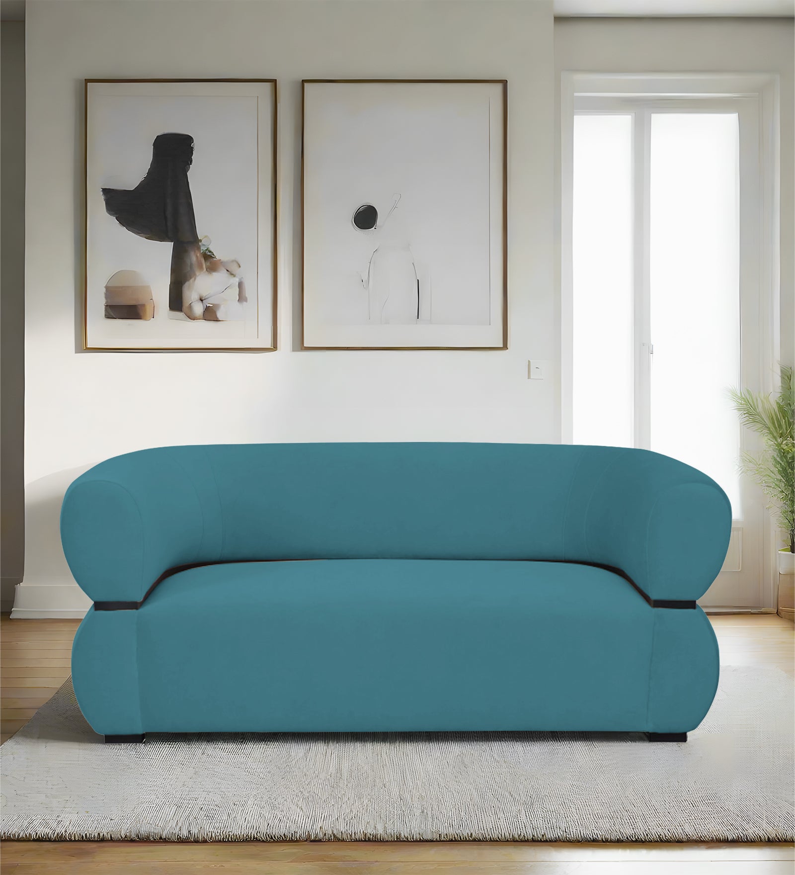 Kula Velvet 2 Seater Sofa In Aqua Blue Colour